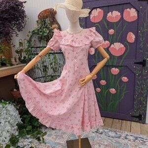 Vintage 1930's Depression Era Pink Floral Cotton Dress